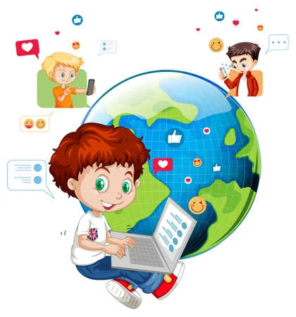 160362262 children with social media elements on white background illustration